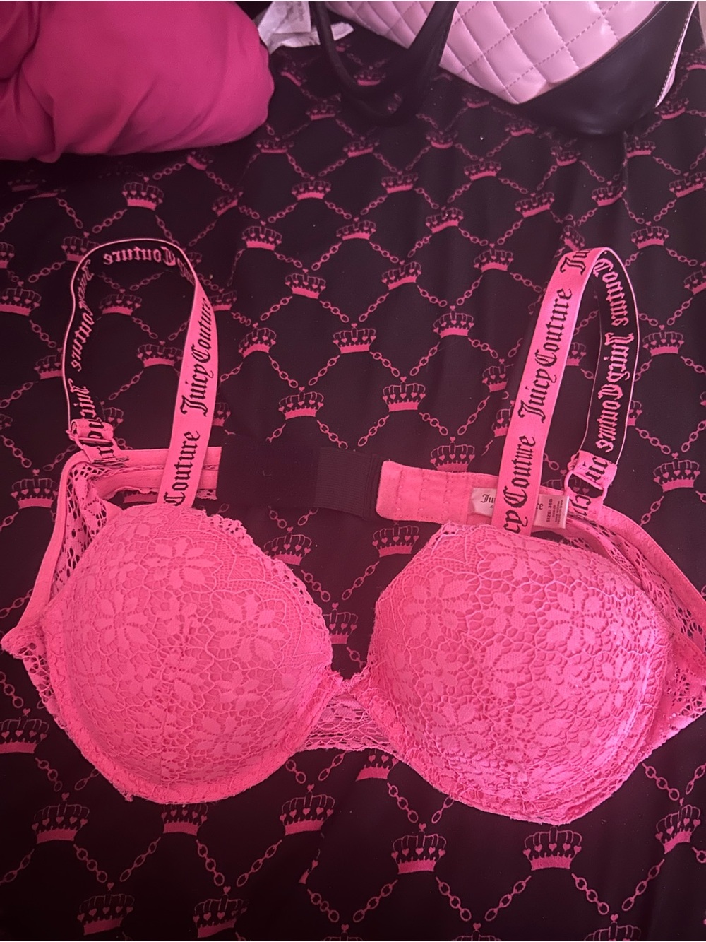 Juicy Couture Hot Pink Lace Bralette with Branded Straps